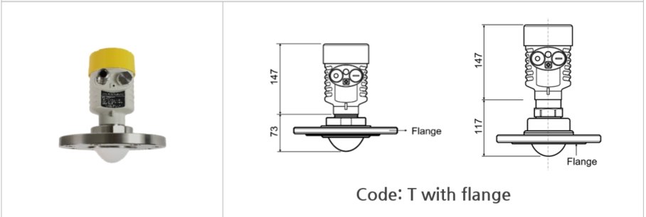 Code T with flange 안테나 외형 및 치수도 - 일반 플랜지 타입