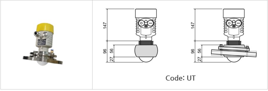 Code UT 안테나 외형 및 치수도 - 각도조절 고온용, 쿨링핀