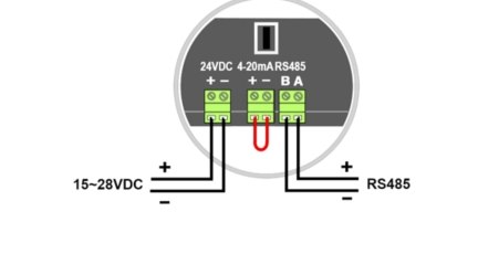 4선식 결선도 - 15~28VDC, RS485 단자 연결 및 4-20mA 점프